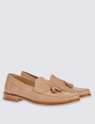 Leather Nubuck Tassel Slip-on Loafers